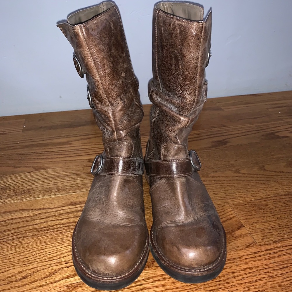 Genuine leather Taupe colored calf length boot